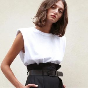 Frankie Shop Eva Padded Shoulder Muscle T-Shirt In white